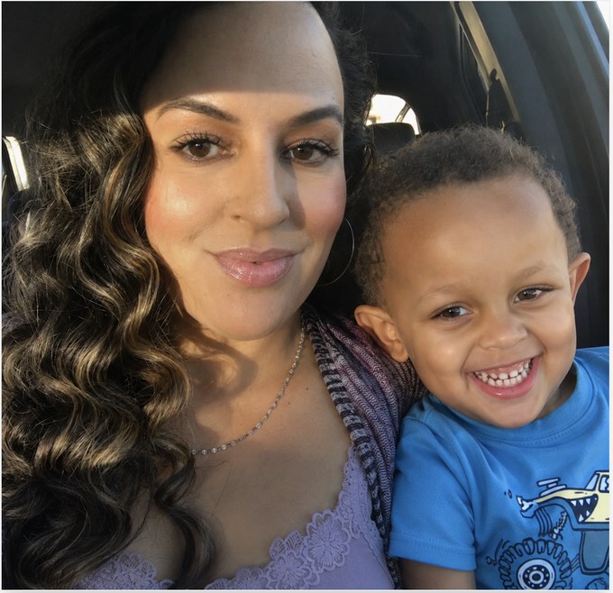Adrienne Bemis, founder of SpaceWeatherTracker, with her son